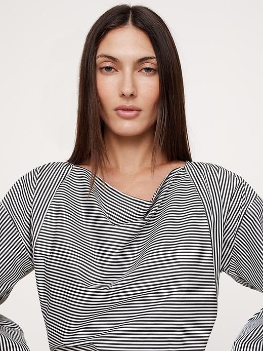 Reversible Cotton Poplin Cowl-Neck Tie-Waist Top Product Image