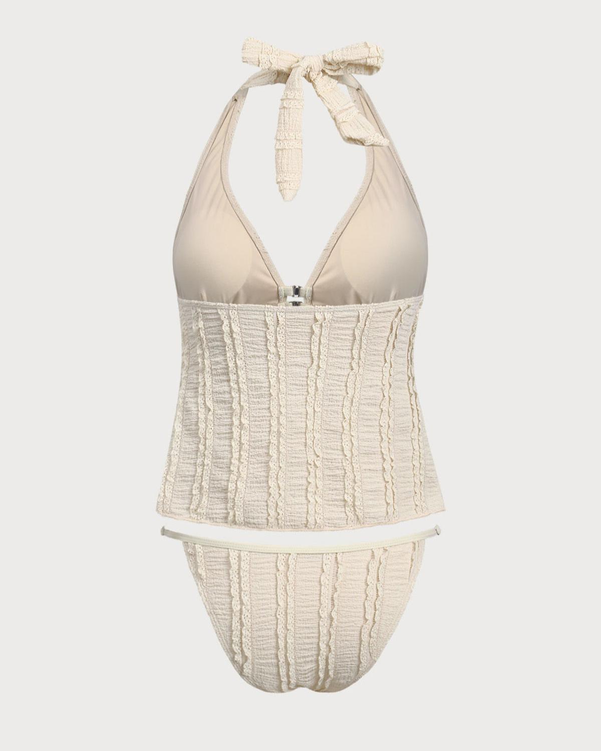 Yellow Deep V Front Button Tankini Swimsuit Product Image