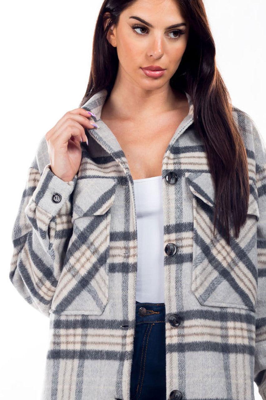 Grey Plaid Shacket Product Image