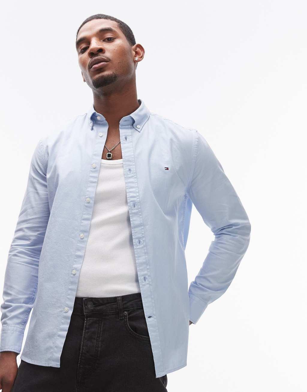 Tommy Hilfiger flex textured shirt in light blue Product Image