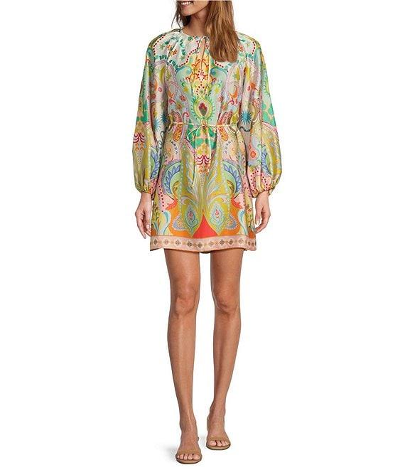 Antonio Melani Raffaella Printed Satin Tie Neck Long Sleeve Dress Product Image