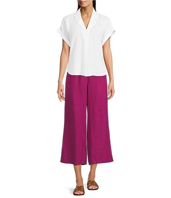 Eileen Fisher Organic Handkerchief Linen Notch Collar Short Sleeve Top Product Image