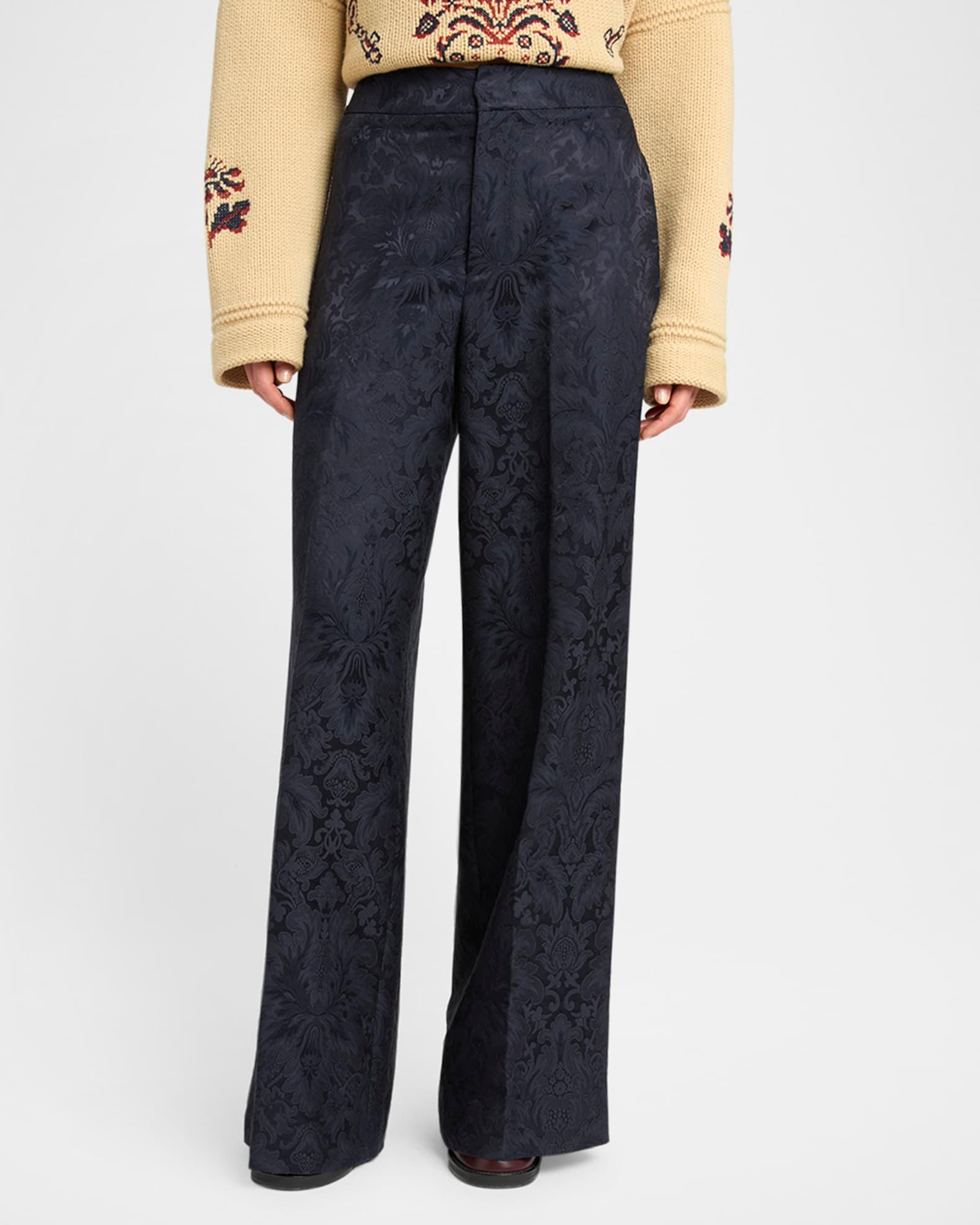 Mid-Rise Brocade Straight-Leg Trousers Product Image