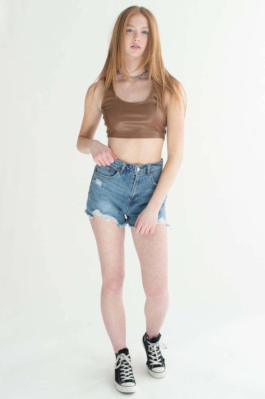 Brown Pleather Crop Tank Product Image