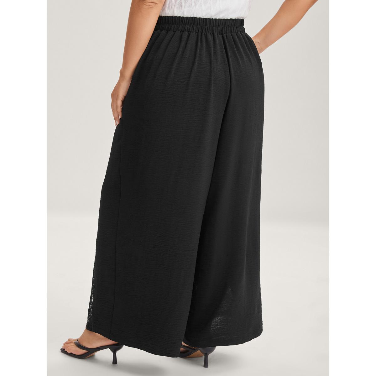 Plus Size Lace Trim Sheer Wide-Leg Pants Women Black Everyday-Elegant Pants BloomChic 14-16/1X Product Image