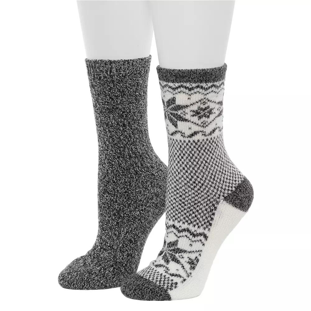 Women's Cuddl Duds® 2-Pack Plushfill Scandi Snowflake Block Crew Socks, Size: 9-11, Black Product Image