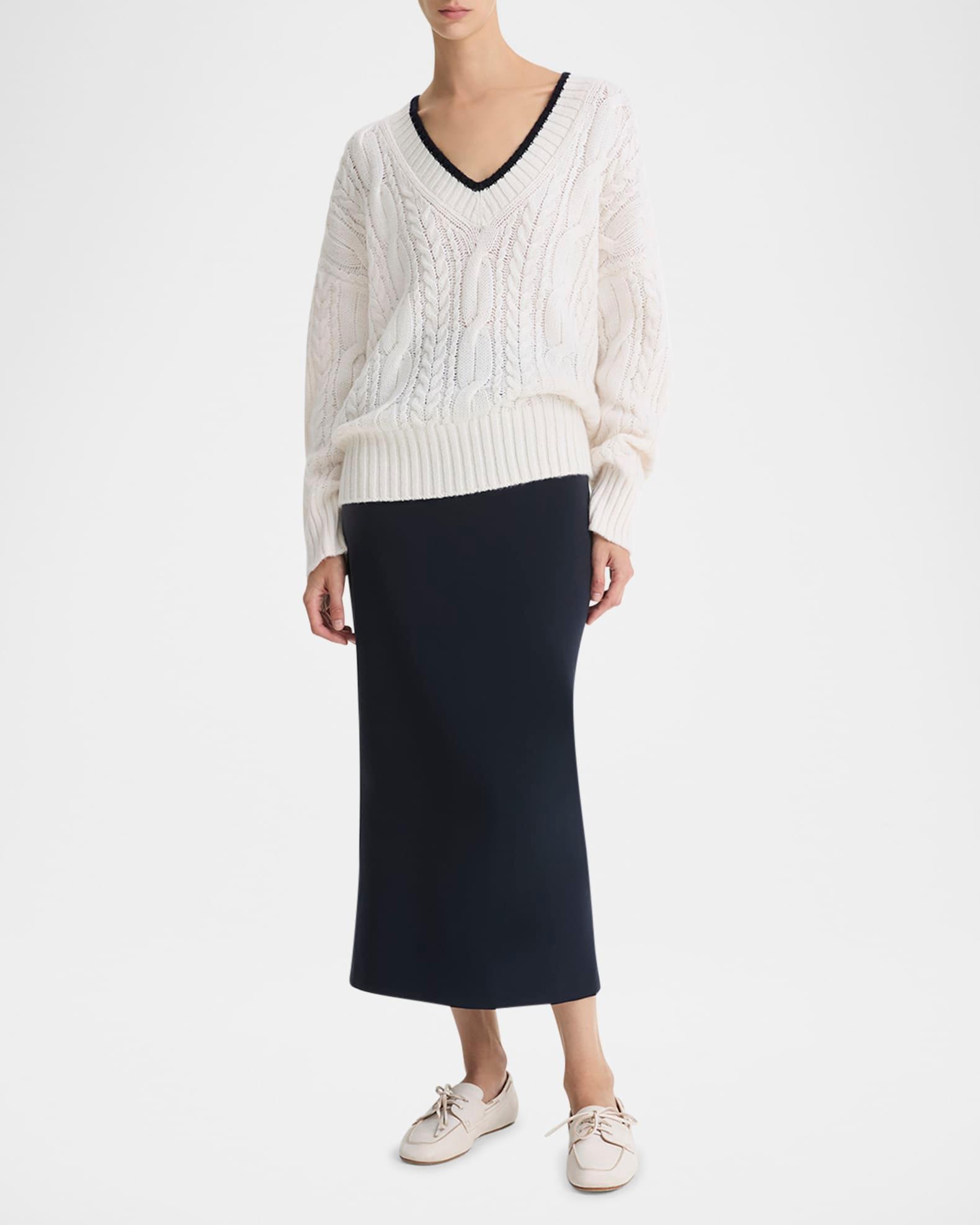 Oversized Cable-Knit Deep V Sweater Product Image