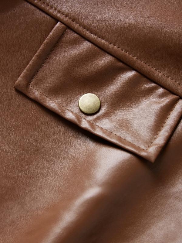 Vintage Brown Zip Up Elastic Hem Leather Jacket Product Image