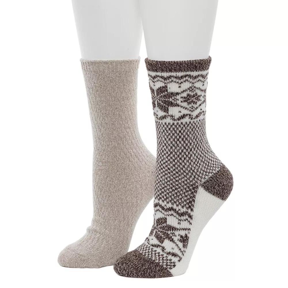 Women's Cuddl Duds® 2-Pack Plushfill Scandi Snowflake Block Crew Socks, Size: 9-11, Black Product Image