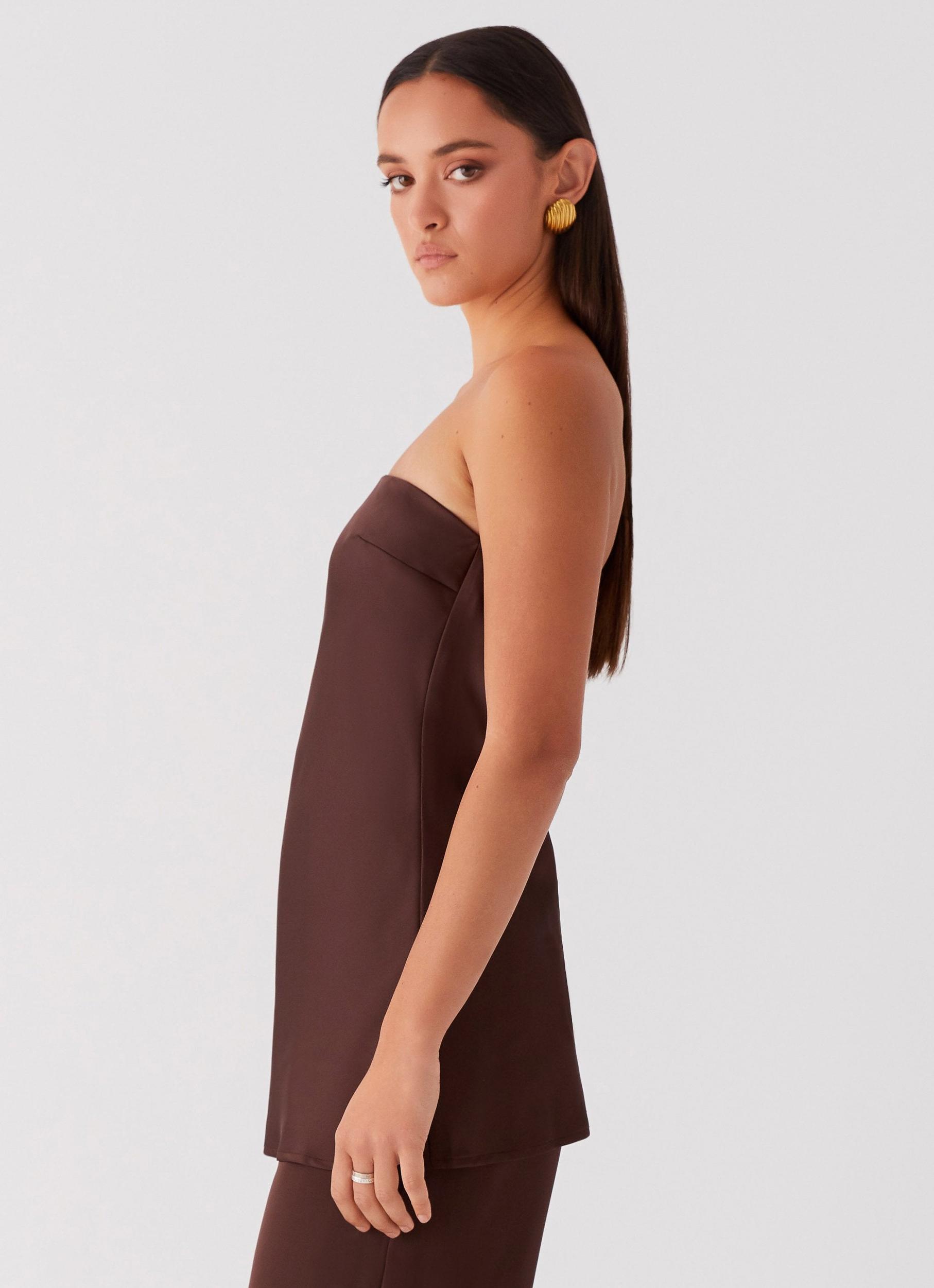 Zoey Satin Tube Top - Chocolate Product Image