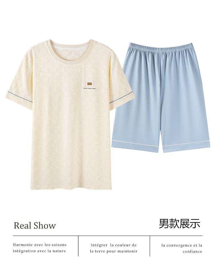 Couple Matching Pajama Set: Short-Sleeve Dog Print T-Shirt + Shorts Product Image