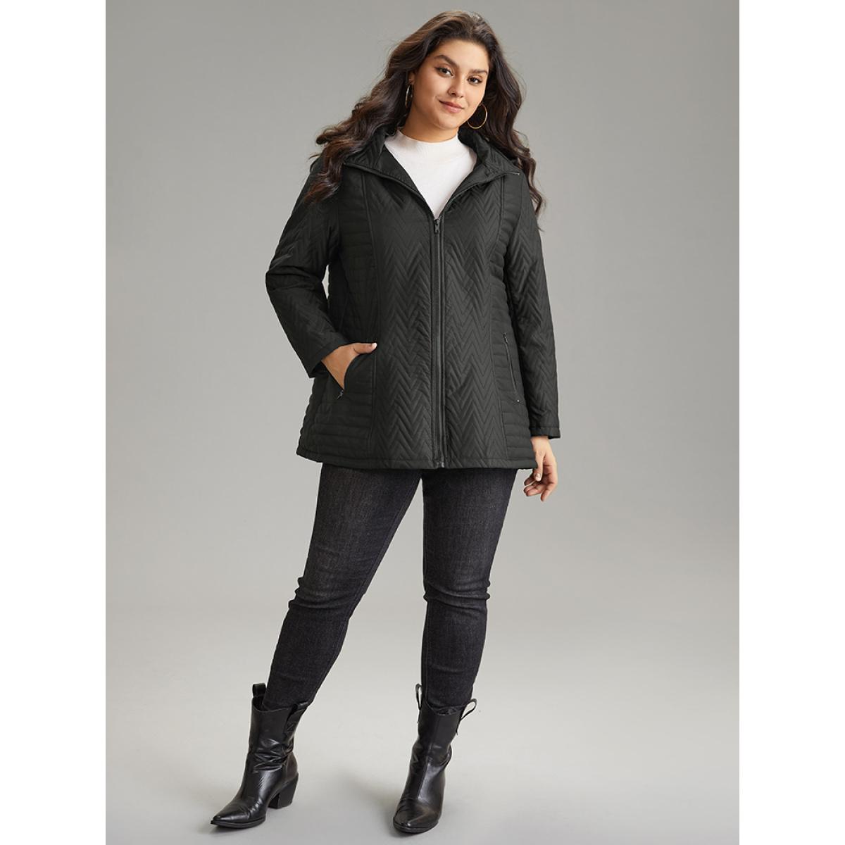 Plus Size Solid Quilted Zipper Fly Hooded Cotton Jacket Women Black Casual Quilting Ladies Dailywear Winter Coats BloomChic 10/M Product Image