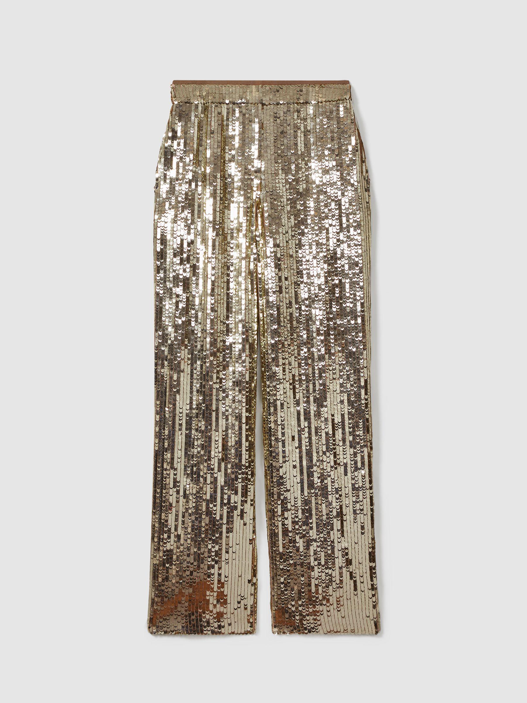 Atelier Sequin Wide Leg Trousers in Gold Product Image