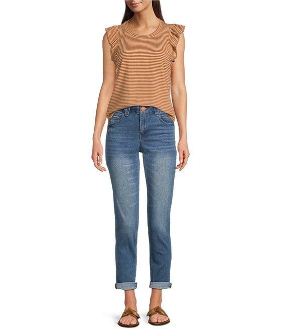 Democracy Lurex Stripe Crew Neck Ruffle Cap Sleeve Knit Top Product Image