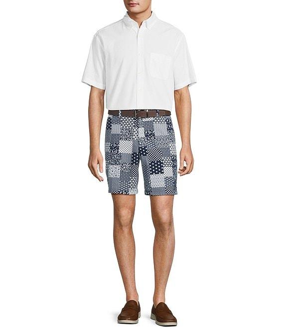 Roundtree & Yorke True Blue 8#double; Inseam Classic Flat Front Patchwork Print Pull On Shorts Product Image