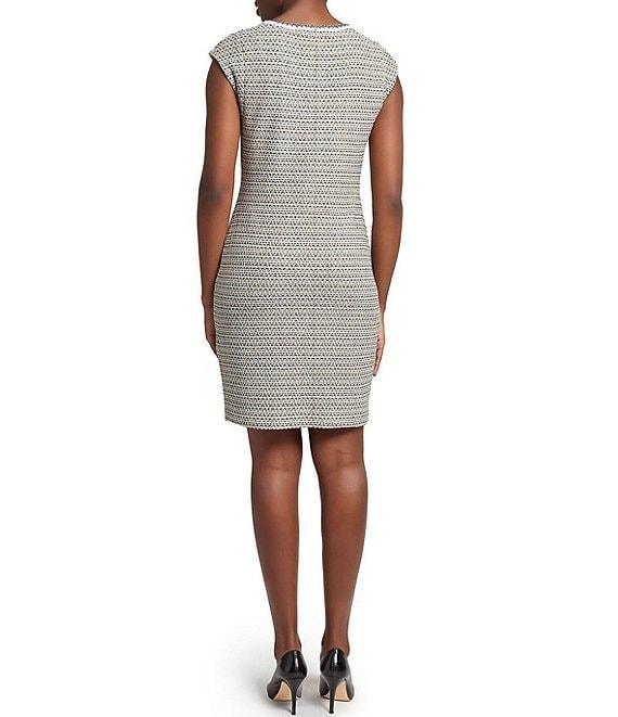 Ming Wang x Tanya Foster Tweed Knit Round Neck Cap Sleeve Sheath Dress Product Image