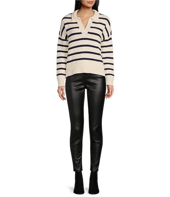 A Loves A Striped Print Long Sleeve Point Collar Knit Sweater Product Image