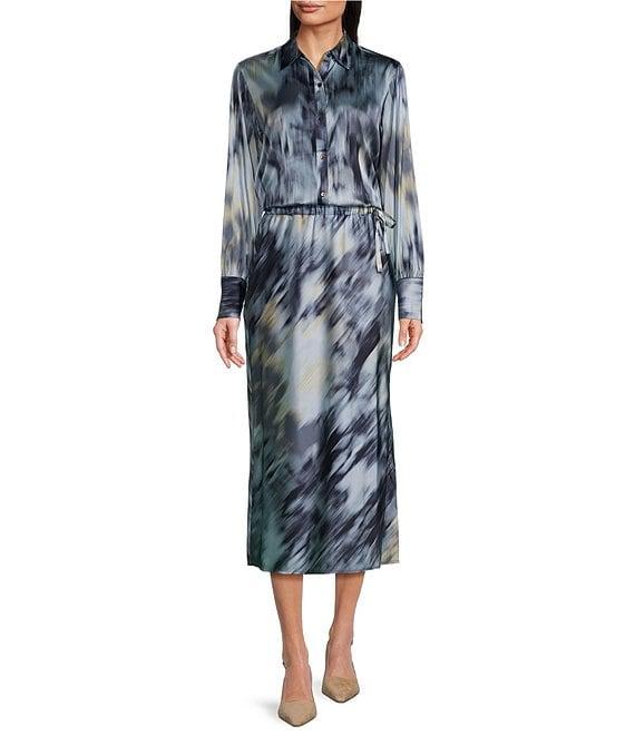 NIC + ZOE Romance Silk Watercolor Blend Tie Waist Midi Skirt Product Image