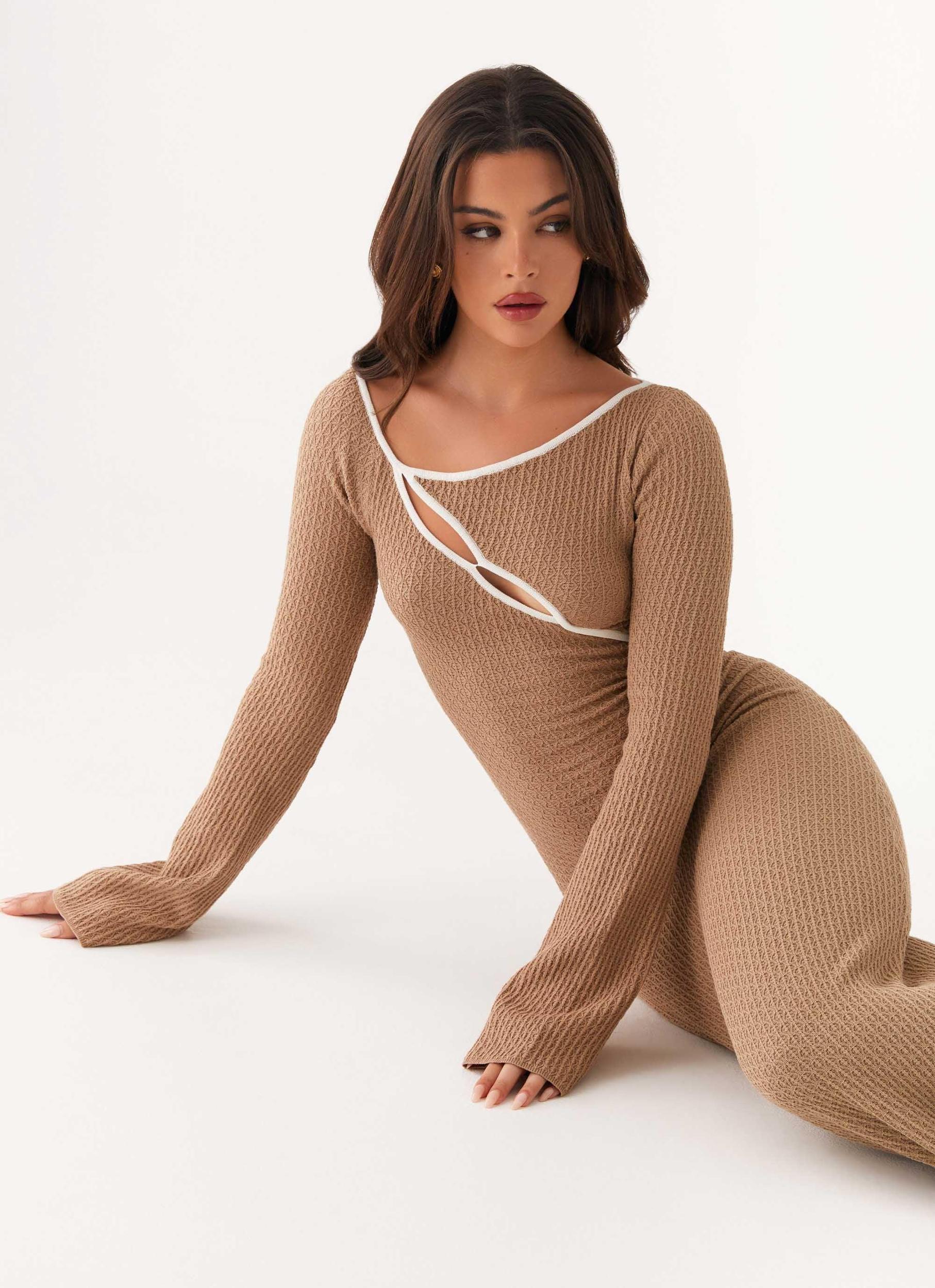 Hilary Crochet Maxi Dress - Tan Product Image