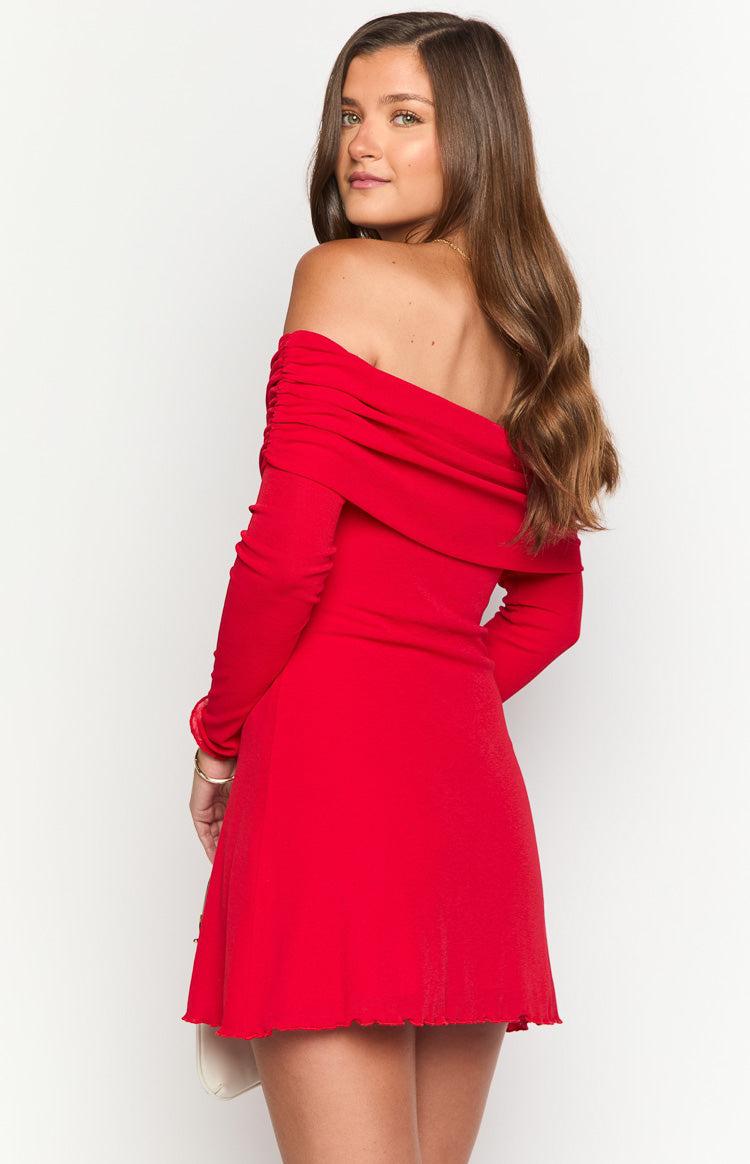 Mary Red Long Sleeve Mini Dress Product Image