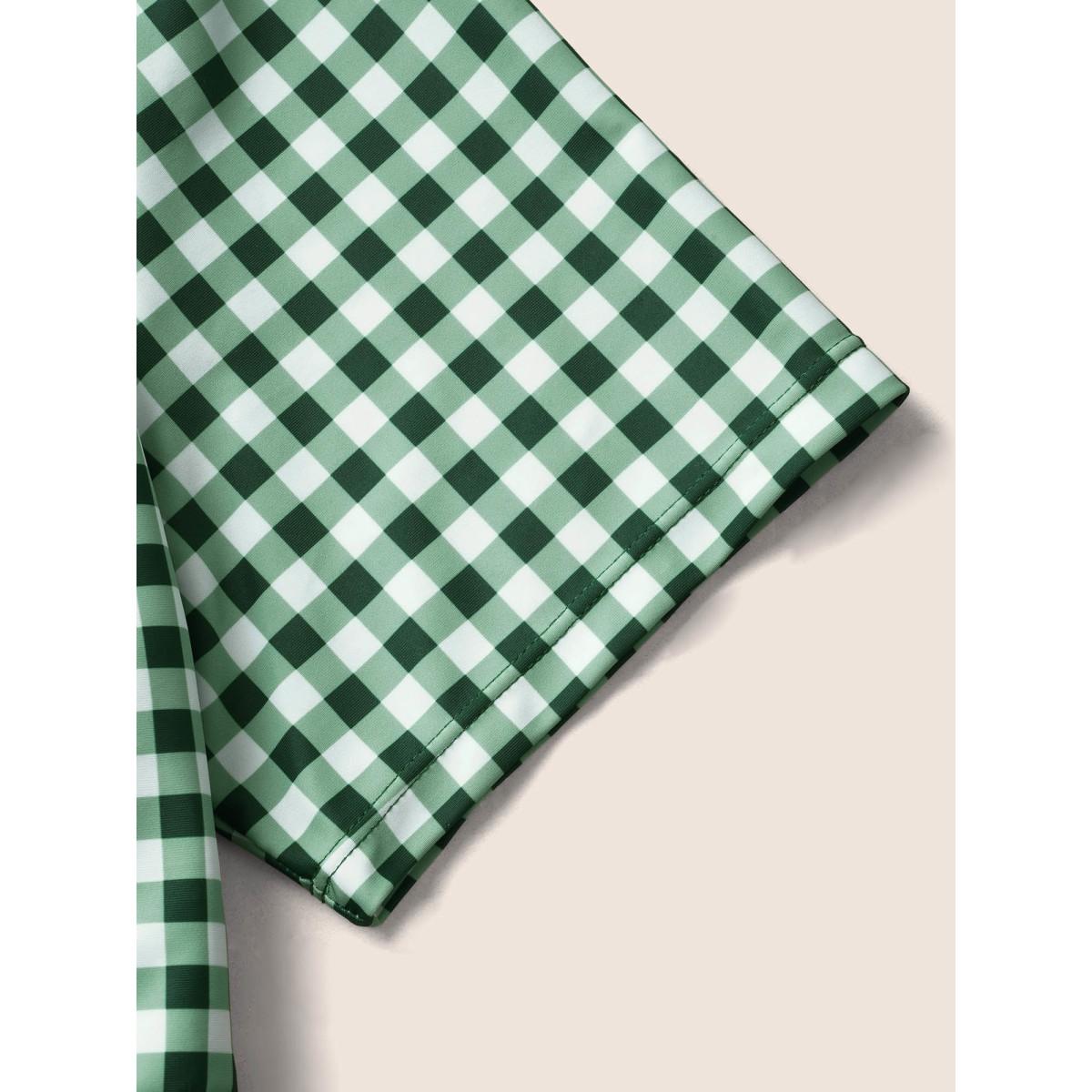 Plus Size Gingham Patchwork Drawstring Tie Knot Swim Dress Women's Swimwear Truegreen Beach Bodycon V-neck High stretch Curve Swim Dresses BloomChic 14-16/1X Product Image