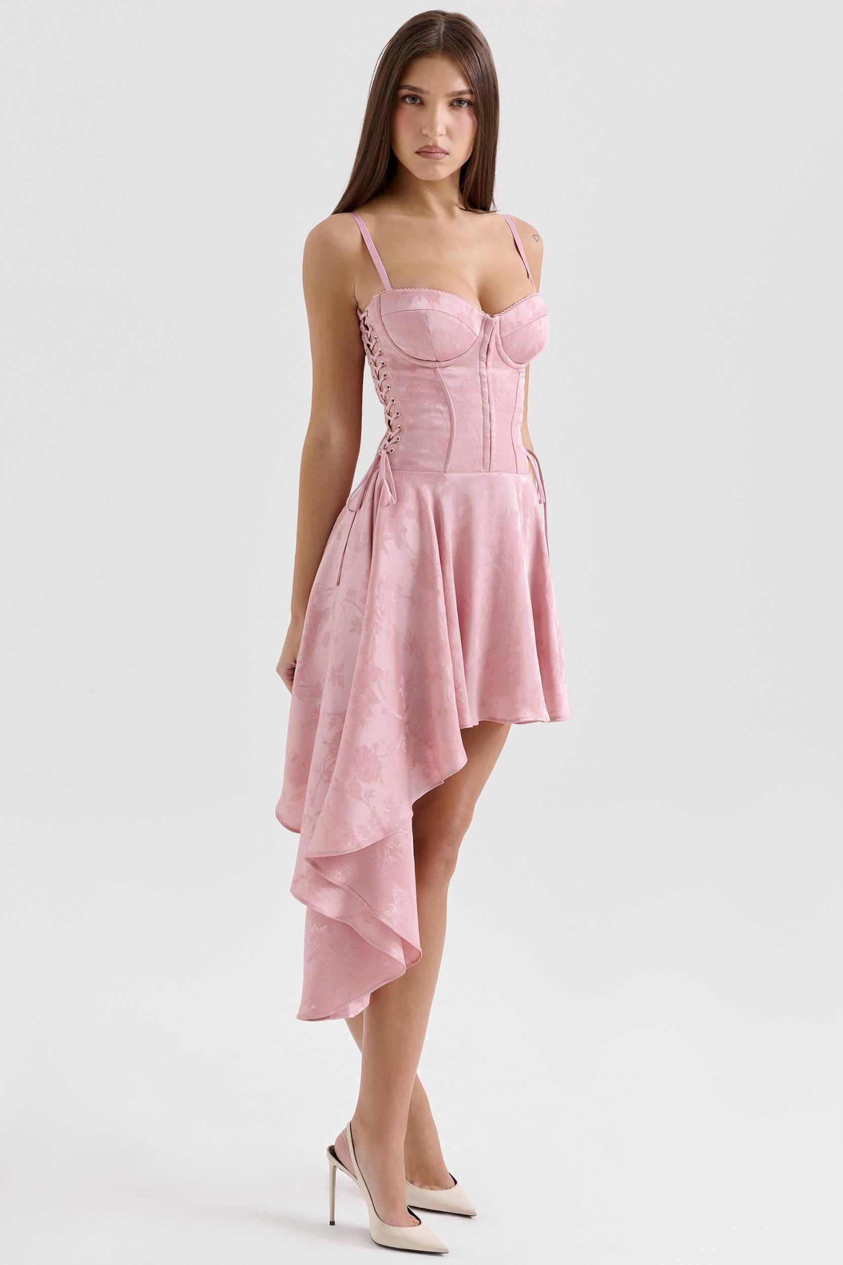 Lola  pink jacquard draped mini dress Product Image