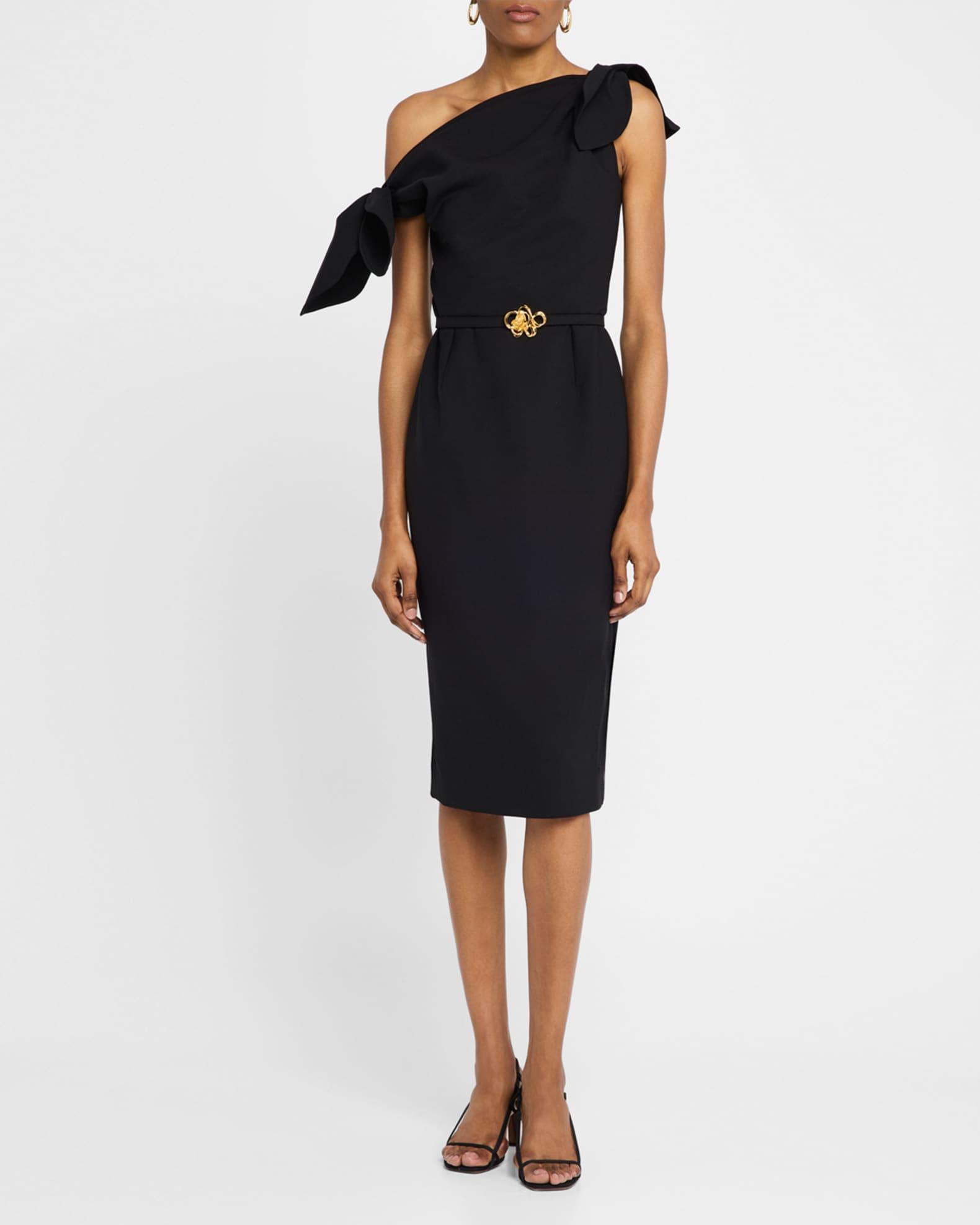 Draped Off-The-Shoulder Belted Wool Dress Product Image