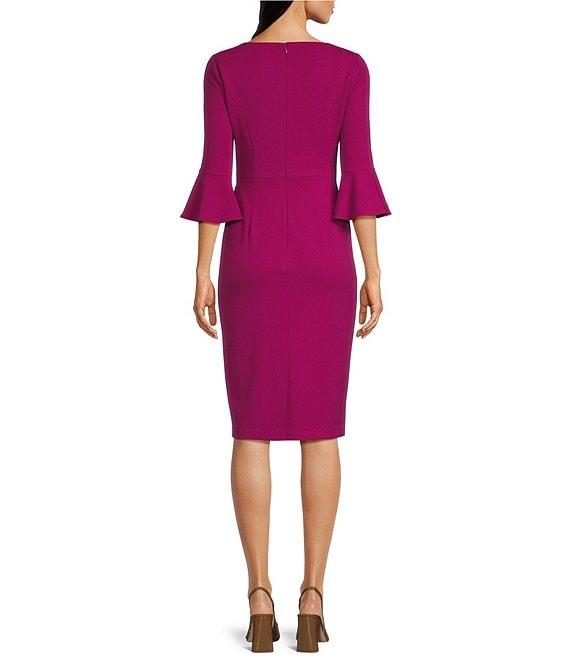 Adrianna Papell Stretch Square Neck 3/4 Bell Sleeve Tie Front Dress Product Image