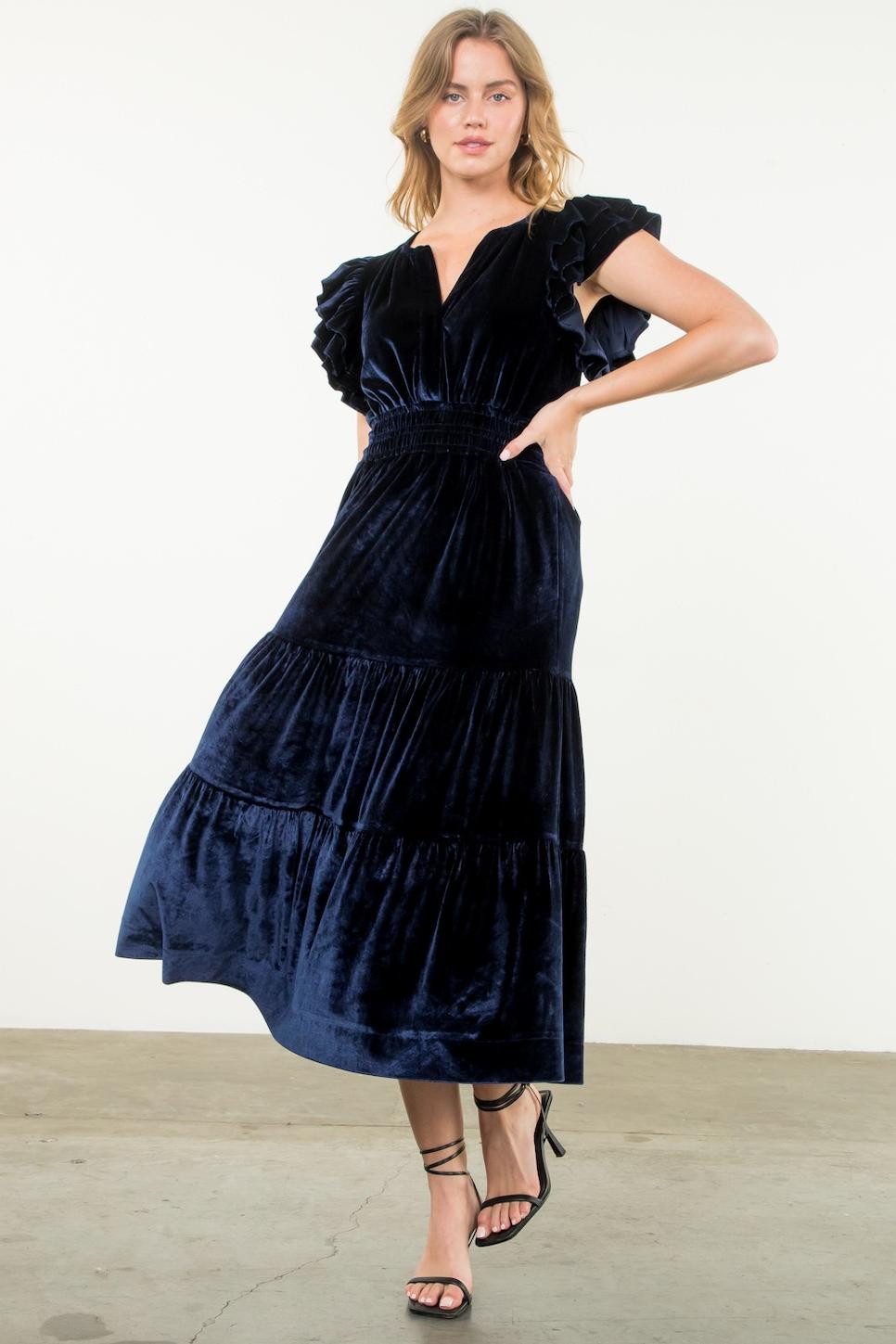 Velvet Tiered Maxi Dress Product Image
