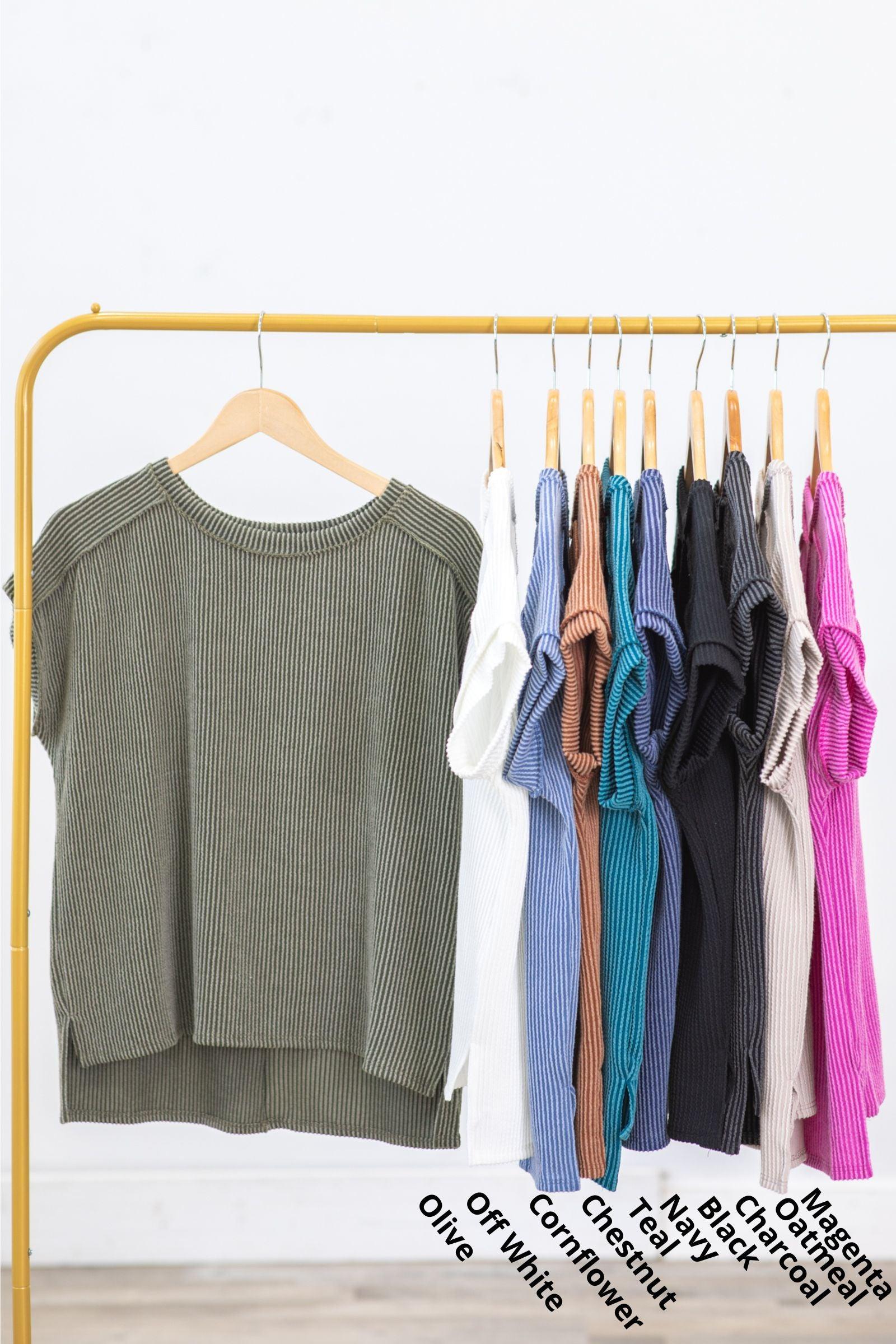 Solid Ribbed Reverse Seam Detail Knit Top Product Image