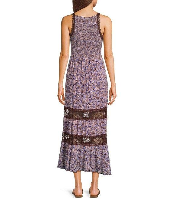Angie Printed Lace Trim Tiered Maxi Dress Product Image