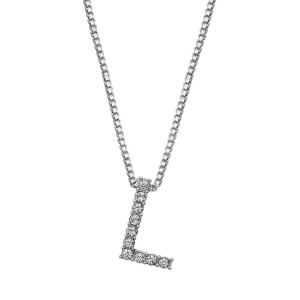 Brilliance Silver Plated Crystal Initial Pendant, Womens Silver Tone T Product Image