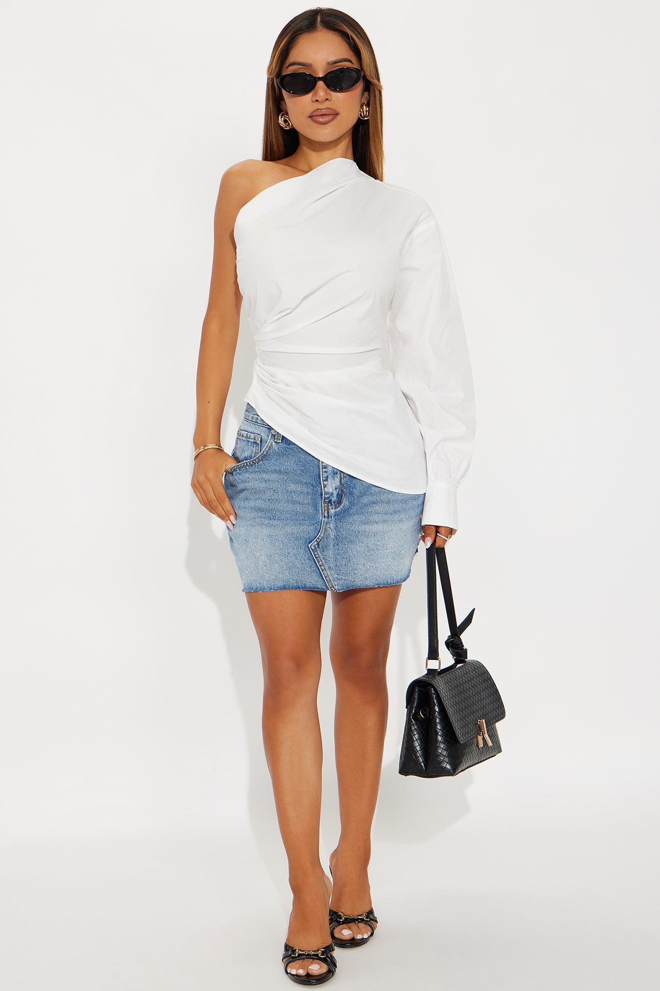 Dahlia One Shoulder Poplin Top - White Female Product Image