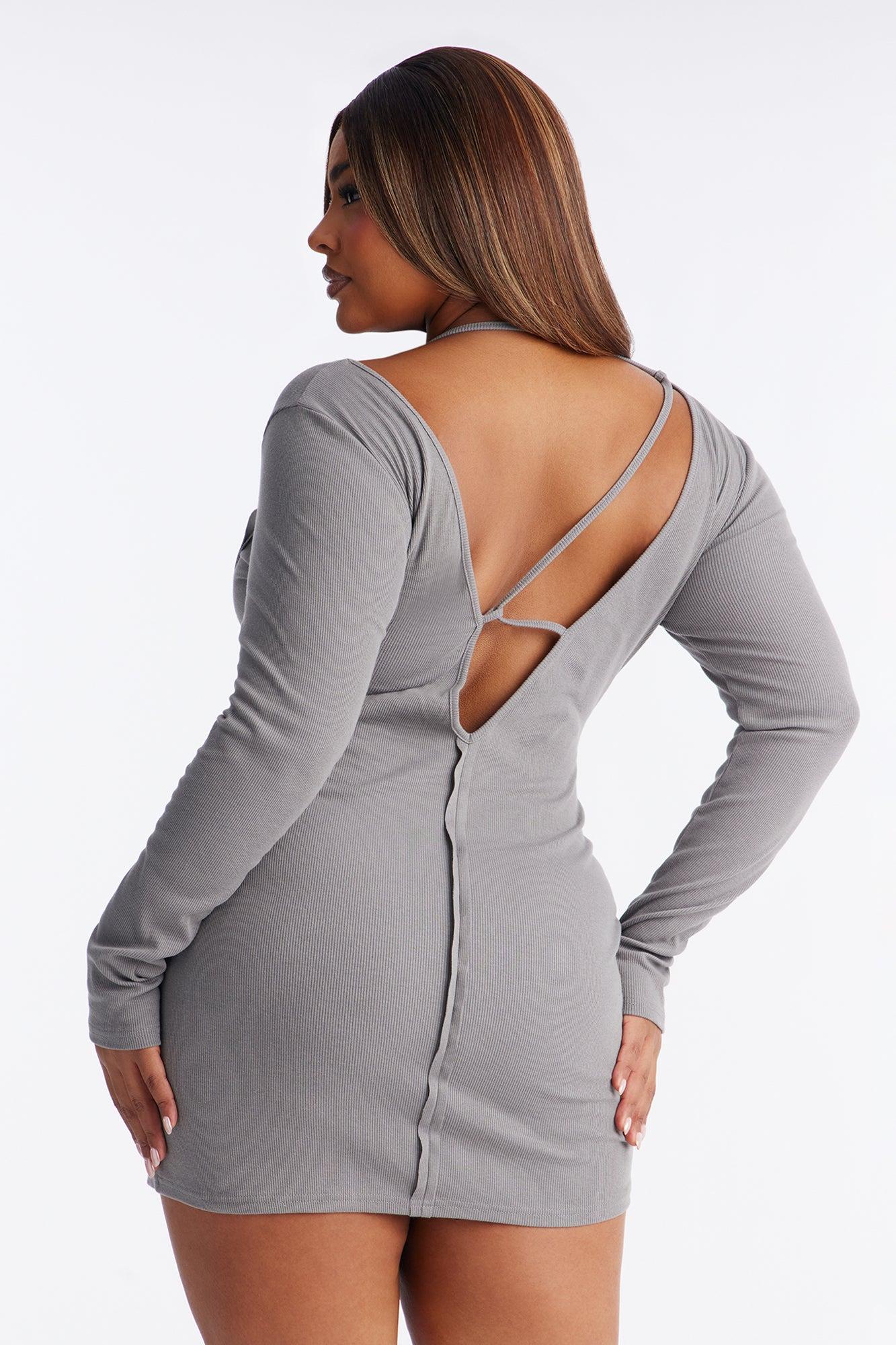 Celeste Long Sleeve Ribbed Mini Dress - Grey Female Product Image