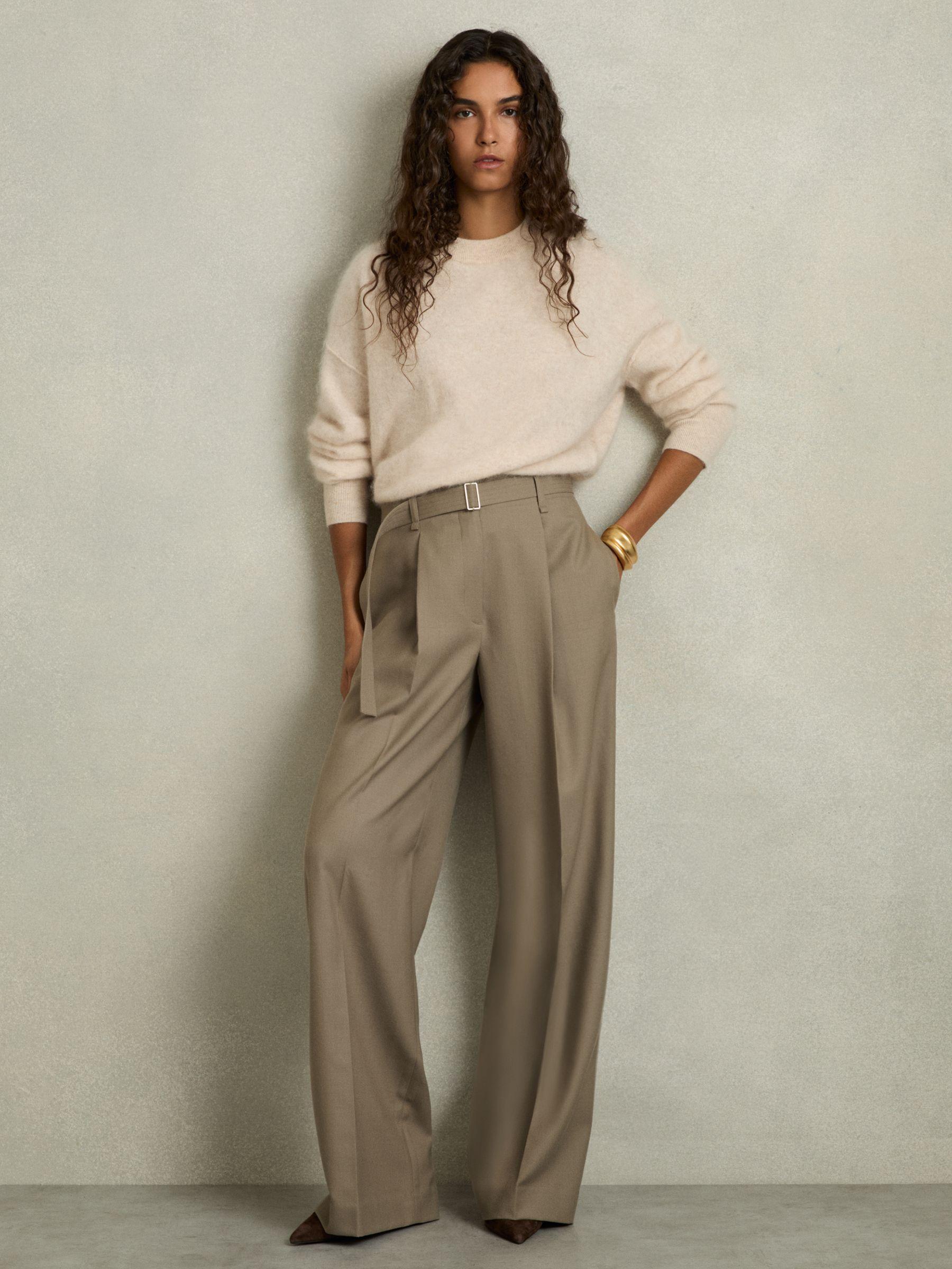 Petite Wool Belted Wide-Leg Trousers in Neutral Product Image
