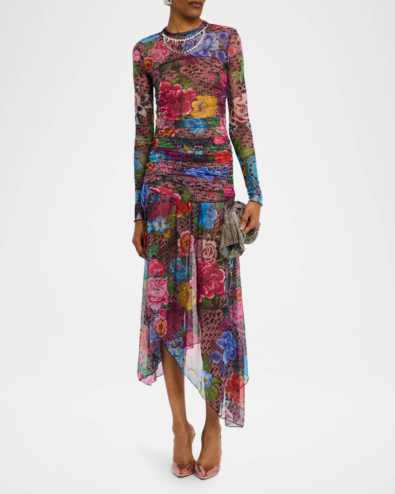 Crystal-Necklace Long-Sleeve Tulle Midi Dress Product Image