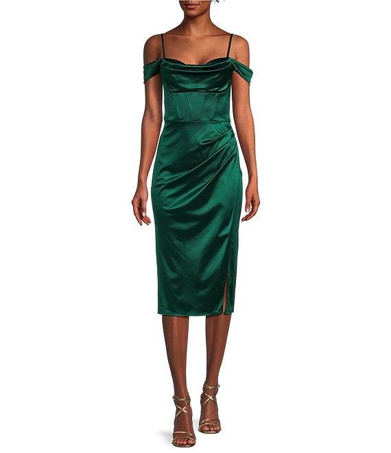 B. Darlin Off The Shoulder Pleated Front Slit Dress Product Image