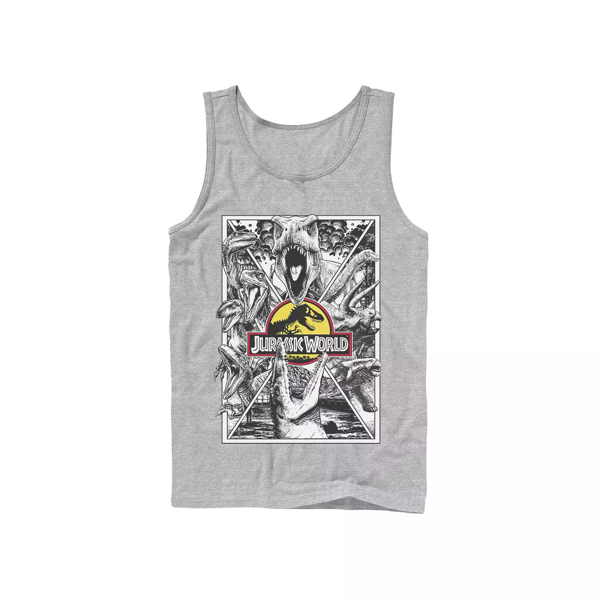 Men's Jurassic World Black and White Comic Dinos Graphic Tank Top,  Product Image