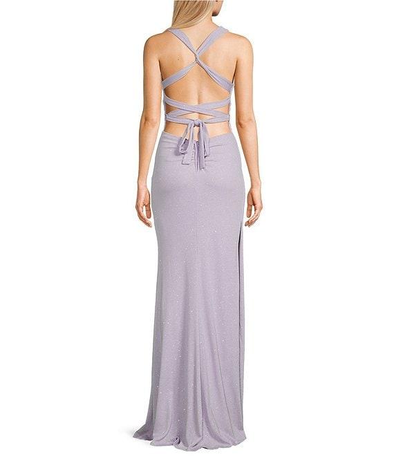 B. Darlin Sleeveless V-Neck Back Lace Up Long Dress Product Image