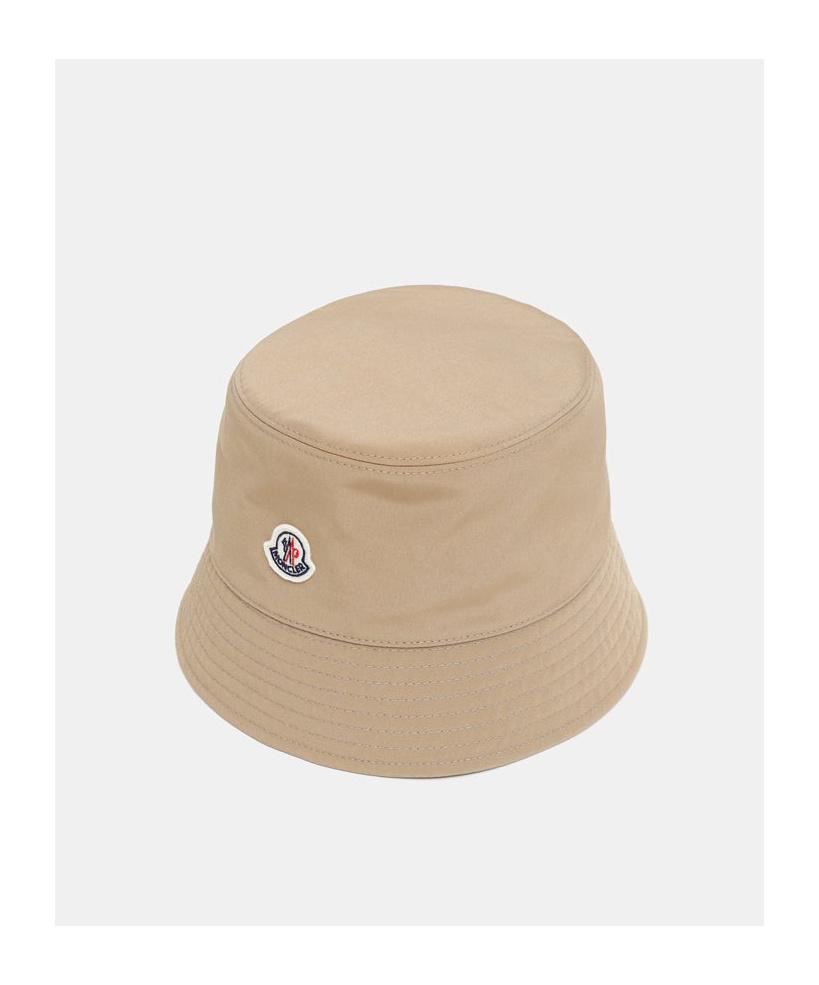 MONCLER Logo Patch Narrow Brim Bucket Hat In Beige Product Image