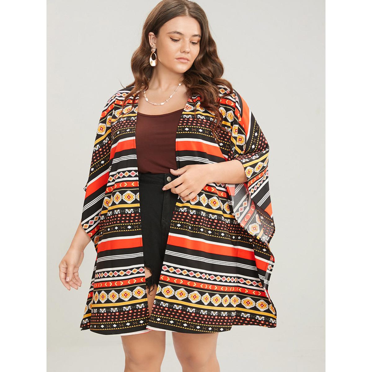 Plus Size Bandana Dolman Sleeve Open Front Cover Up Women Multicolor Vacation Loose Dailywear Kimonos BloomChic 26/4X Product Image