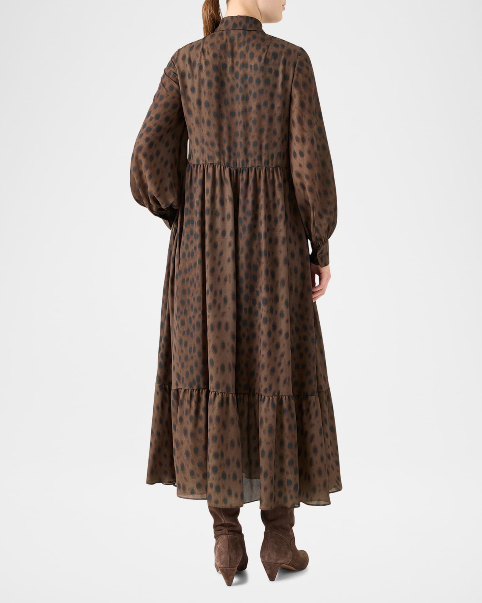 Leopard-Print Viscose Georgette Midi Shirtdress Product Image