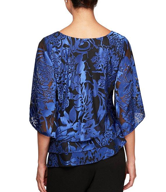 Alex Evenings Illusion Elbow Sleeve Boat Neck Asymmetrical Hem Triple Tier Chiffon Blouse Product Image