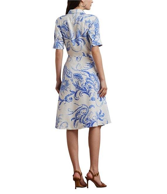 Lauren Ralph Lauren Paisley Tie-Front Linen Fit & Flare Midi Shirt Dress Product Image