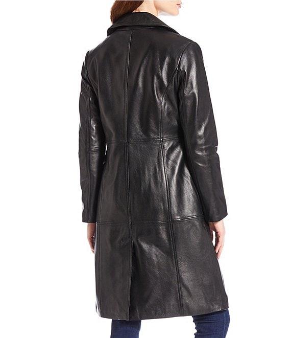 Katherine Kelly Genuine Lamb Leather Notch Collar Button Front Coat Product Image