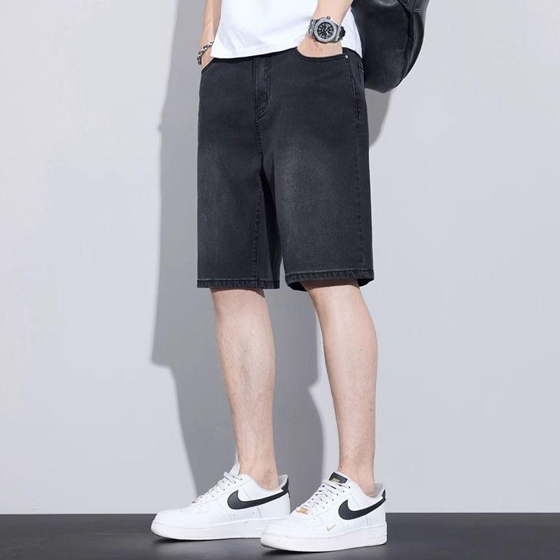 Mid Rise Washed Denim Shorts Product Image