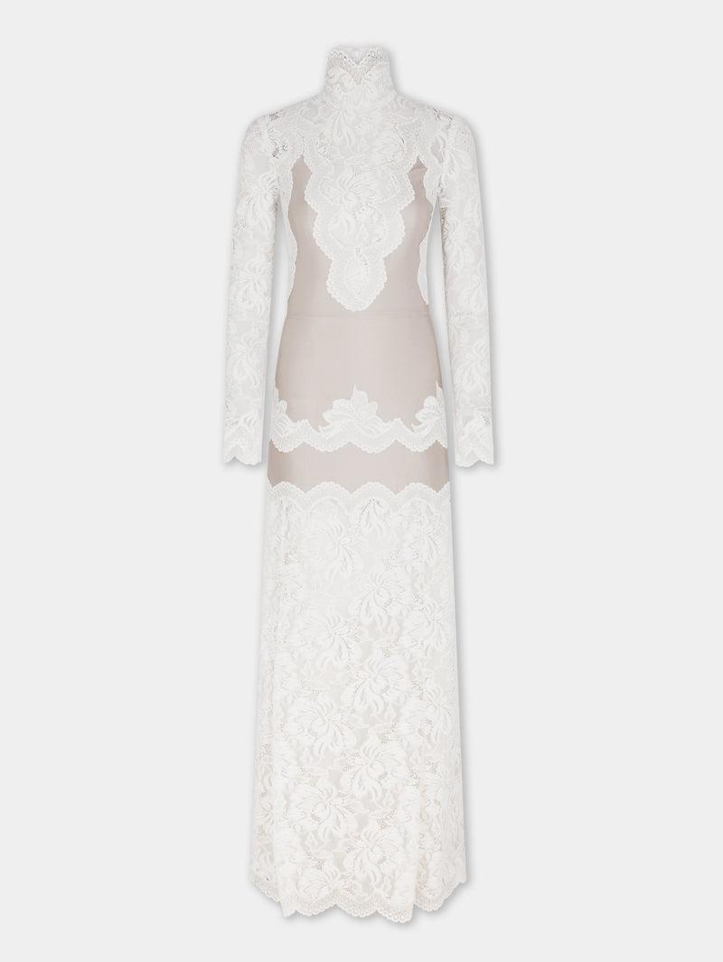 IVORY LONG DRESS IN LACE AND JERSEY Product Image
