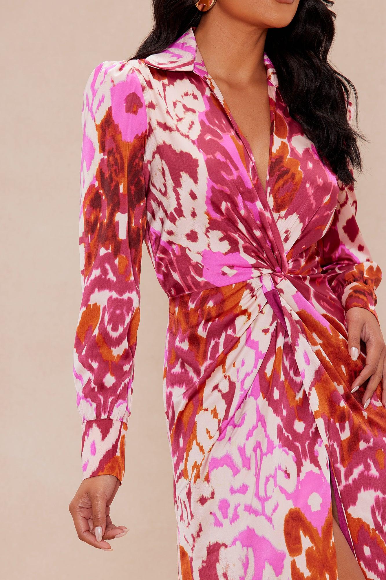 Lienna Satin Maxi Dress - Fuchsia/combo Product Image