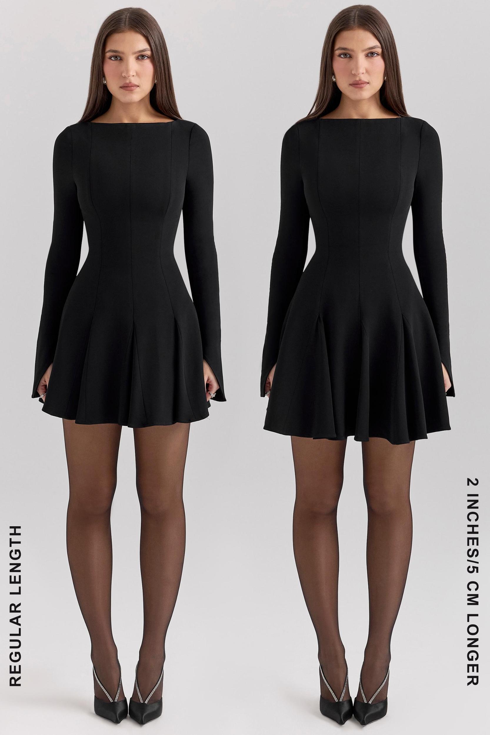 Francesca  black stretch crepe godet mini dress Product Image