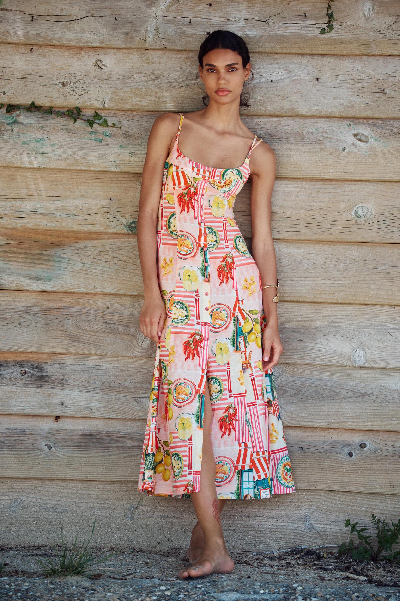 PATCHWORK PRINT LINEN MIDI DRESS Product Image